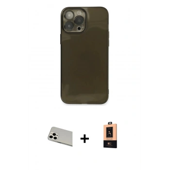 MARSİLYAN™- iPhone 13 Pro Max Kılıf Ahenk Doku - Şeffaf Maxco Cam Ekran Koruyucu + Rainbow Kamera Lens Koruma Cam - BZ