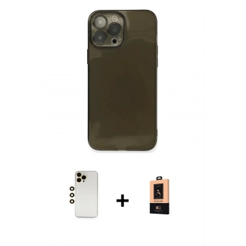 MARSİLYAN™- iPhone 13 Pro Max Kılıf Ahenk Doku - Şeffaf Maxco Cam Ekran Koruyucu + Shine Kamera Lens - GD