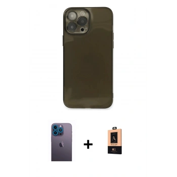 MARSİLYAN™- iPhone 13 Pro Max Kılıf Ahenk Doku - Şeffaf Maxco Cam Ekran Koruyucu + Neon Fosforlu Kamera Lens - MI
