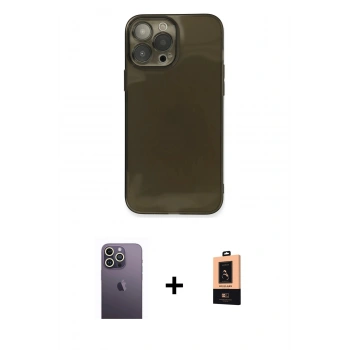 MARSİLYAN™- iPhone 13 Pro Max Kılıf Ahenk Doku - Şeffaf Maxco Cam Ekran Koruyucu + Neon Fosforlu Kamera Lens - BZ