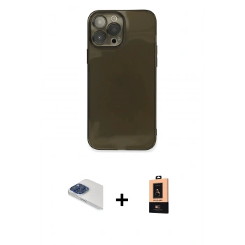 MARSİLYAN™- iPhone 13 Pro Max Kılıf Ahenk Doku - Şeffaf Maxco Cam Ekran Koruyucu + Pers Alüminyum Kamera Lens - LT