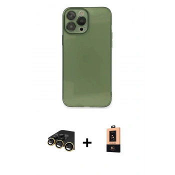 MARSİLYAN™- iPhone 13 Pro Max Kılıf Ahenk Doku - Şeffaf Maxco Cam Ekran Koruyucu + Raze Metal Kamera Lens - GD