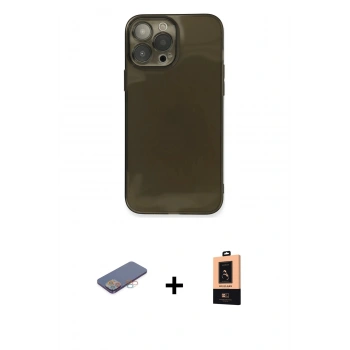 MARSİLYAN™- iPhone 13 Pro Max Kılıf Ahenk Doku - Şeffaf Maxco Cam Ekran Koruyucu + Renkli Kamera Lens Koruma Cam - PE