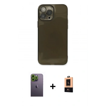 MARSİLYAN™- iPhone 13 Pro Max Kılıf Ahenk Doku - Şeffaf Maxco Cam Ekran Koruyucu + Neon Fosforlu Kamera Lens - YL