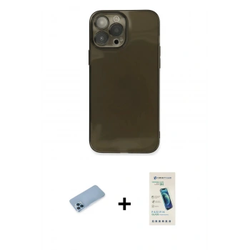 MARSİLYAN™- iPhone 13 Pro Max Kılıf Ahenk Doku - Şeffaf Pasifik Cam Ekran Koruyucu + Shine Kamera Lens Koruma Cam - MI