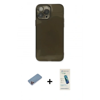 MARSİLYAN™- iPhone 13 Pro Max Kılıf Ahenk Doku - Şeffaf Pasifik Cam Ekran Koruyucu + Shine Kamera Lens Koruma Cam - PE