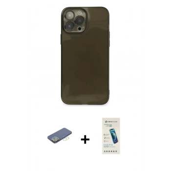 MARSİLYAN™- iPhone 13 Pro Max Kılıf Ahenk Doku - Şeffaf Pasifik Cam Ekran Koruyucu + Renkli Kamera Lens Koruma Cam - YL