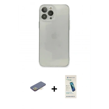 MARSİLYAN™- iPhone 13 Pro Max Kılıf Ahenk Doku - Şeffaf Pasifik Cam Ekran Koruyucu + Renkli Kamera Lens Koruma Cam - SI