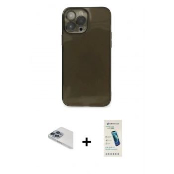 MARSİLYAN™- iPhone 13 Pro Max Kılıf Ahenk Doku - Şeffaf Pasifik Cam Ekran Koruyucu + Pers Alüminyum Kamera Lens - SABE