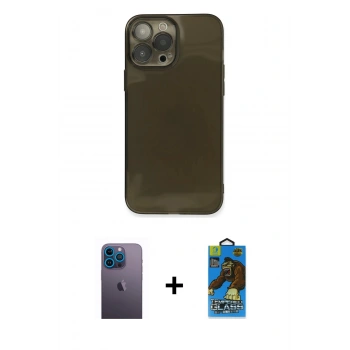 MARSİLYAN™- iPhone 13 Pro Max Kılıf Ahenk Doku - Siyah 18D Cam Ekran Koruyucu + Neon Fosforlu Kamera Lens - MI