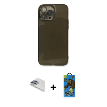 MARSİLYAN™- iPhone 13 Pro Max Kılıf Ahenk Doku - Siyah 18D Cam Ekran Koruyucu + Pers Alüminyum Kamera Lens - SABE