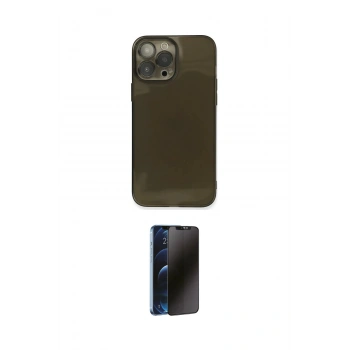 MARSİLYAN™- iPhone 13 Pro Max Kılıf Ahenk Doku - Siyah 3D Antistatik Hayalet Cam Ekran Koruyucu