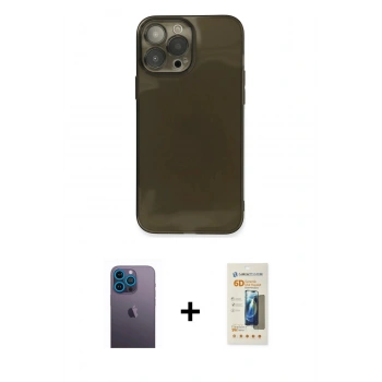 MARSİLYAN™- iPhone 13 Pro Max Kılıf Ahenk Doku - Siyah 6D Mat Seramik Hayalet Nano Ekran Koruyucu + Neon Fosforlu Kamera Lens - MI