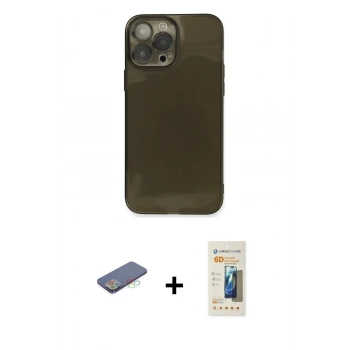 MARSİLYAN™- iPhone 13 Pro Max Kılıf Ahenk Doku - Siyah 6D Mat Seramik Hayalet Nano Ekran Koruyucu + Renkli Kamera Lens Koruma Cam - MI