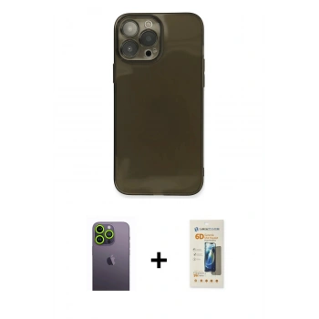 MARSİLYAN™- iPhone 13 Pro Max Kılıf Ahenk Doku - Siyah 6D Mat Seramik Hayalet Nano Ekran Koruyucu + Neon Fosforlu Kamera Lens - YL