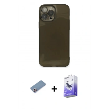 MARSİLYAN™- iPhone 13 Pro Max Kılıf Ahenk Doku - Siyah Bilvis 5in1 5D Magic Hayalet Cam Ekran Koruyucu + Shine Kamera Lens Koruma Cam - PE