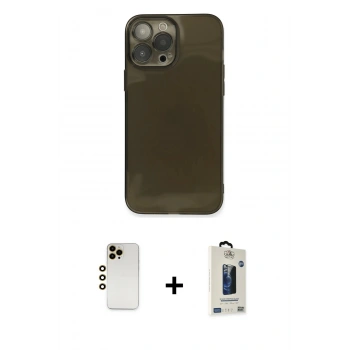 MARSİLYAN™- iPhone 13 Pro Max Kılıf Ahenk Doku - Siyah Bilvis Hayalet Cam Ekran Koruyucu + Shine Kamera Lens - GD