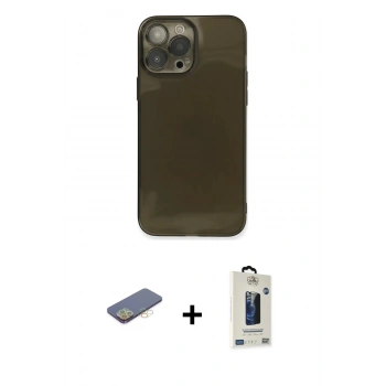 MARSİLYAN™- iPhone 13 Pro Max Kılıf Ahenk Doku - Siyah Bilvis Hayalet Cam Ekran Koruyucu + Renkli Kamera Lens Koruma Cam - SI