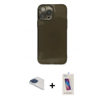 MARSİLYAN™- iPhone 13 Pro Max Kılıf Ahenk Doku - Siyah Joko 5D Cam + Pers Alüminyum Kamera Lens - LT