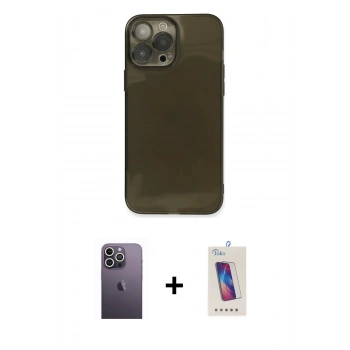 MARSİLYAN™- iPhone 13 Pro Max Kılıf Ahenk Doku - Siyah Joko 5D Cam + Neon Fosforlu Kamera Lens - BZ