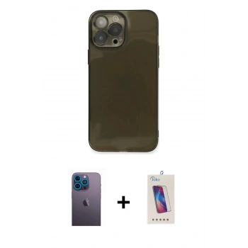 MARSİLYAN™- iPhone 13 Pro Max Kılıf Ahenk Doku - Siyah Joko 5D Cam + Neon Fosforlu Kamera Lens - MI