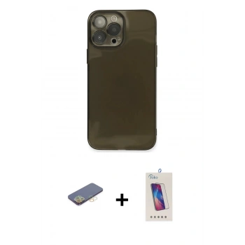 MARSİLYAN™- iPhone 13 Pro Max Kılıf Ahenk Doku - Siyah Joko 5D Cam + Renkli Kamera Lens Koruma Cam - SI