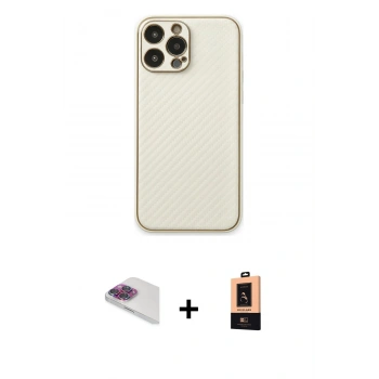 MARSİLYAN™- iPhone 13 Pro Max Kılıf Ahenk Işık - Şeffaf Maxco Cam Ekran Koruyucu + Pers Alüminyum Kamera Lens - GI