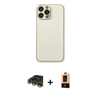 MARSİLYAN™- iPhone 13 Pro Max Kılıf Ahenk Işık - Şeffaf Maxco Cam Ekran Koruyucu + Raze Metal Kamera Lens - GD