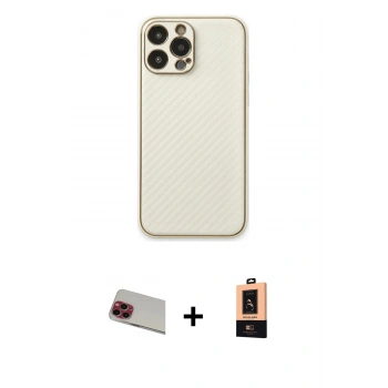 MARSİLYAN™- iPhone 13 Pro Max Kılıf Ahenk Işık - Şeffaf Maxco Cam Ekran Koruyucu + Rainbow Kamera Lens Koruma Cam - KI