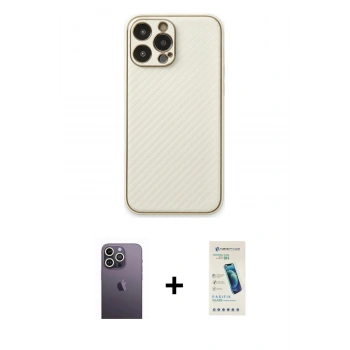 MARSİLYAN™- iPhone 13 Pro Max Kılıf Ahenk Işık - Şeffaf Pasifik Cam Ekran Koruyucu + Neon Fosforlu Kamera Lens - BZ