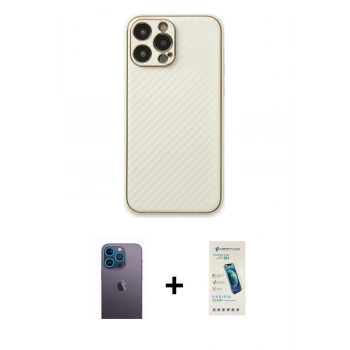 MARSİLYAN™- iPhone 13 Pro Max Kılıf Ahenk Işık - Şeffaf Pasifik Cam Ekran Koruyucu + Neon Fosforlu Kamera Lens - MI
