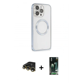 MARSİLYAN™- iPhone 13 Pro Max Kılıf Ahenk Işık Serisi - Şeffaf 360 Full Body Arka Koruyucu + Raze Metal Kamera Lens - GD
