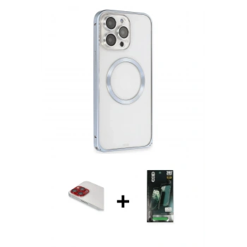 MARSİLYAN™- iPhone 13 Pro Max Kılıf Ahenk Işık Serisi - Şeffaf 360 Full Body Arka Koruyucu + Pers Alüminyum Kamera Lens - KI
