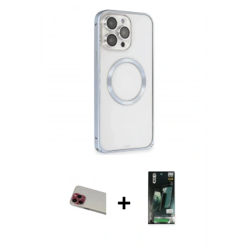 MARSİLYAN™- iPhone 13 Pro Max Kılıf Ahenk Işık Serisi - Şeffaf 360 Full Body Arka Koruyucu + Rainbow Kamera Lens Koruma Cam - KI