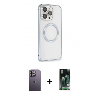 MARSİLYAN™- iPhone 13 Pro Max Kılıf Ahenk Işık Serisi - Şeffaf 360 Full Body Arka Koruyucu + Neon Fosforlu Kamera Lens - BZ