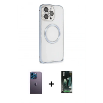 MARSİLYAN™- iPhone 13 Pro Max Kılıf Ahenk Işık Serisi - Şeffaf 360 Full Body Arka Koruyucu + Neon Fosforlu Kamera Lens - MI