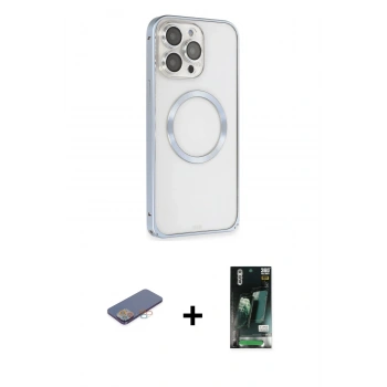 MARSİLYAN™- iPhone 13 Pro Max Kılıf Ahenk Işık Serisi - Şeffaf 360 Full Body Arka Koruyucu + Renkli Kamera Lens Koruma Cam - PE