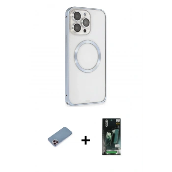 MARSİLYAN™- iPhone 13 Pro Max Kılıf Ahenk Işık Serisi - Şeffaf 360 Full Body Arka Koruyucu + Shine Kamera Lens Koruma Cam - PE