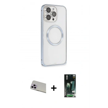 MARSİLYAN™- iPhone 13 Pro Max Kılıf Ahenk Işık Serisi - Şeffaf 360 Full Body Arka Koruyucu + Rainbow Kamera Lens Koruma Cam - MR