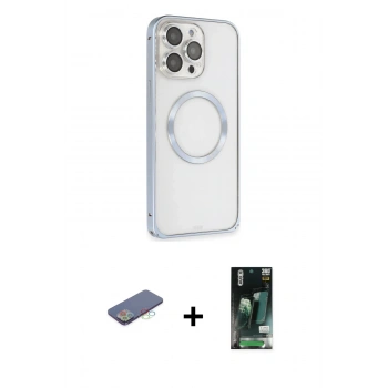 MARSİLYAN™- iPhone 13 Pro Max Kılıf Ahenk Işık Serisi - Şeffaf 360 Full Body Arka Koruyucu + Renkli Kamera Lens Koruma Cam - MI