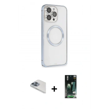 MARSİLYAN™- iPhone 13 Pro Max Kılıf Ahenk Işık Serisi - Şeffaf 360 Full Body Arka Koruyucu + Pers Alüminyum Kamera Lens - SABE