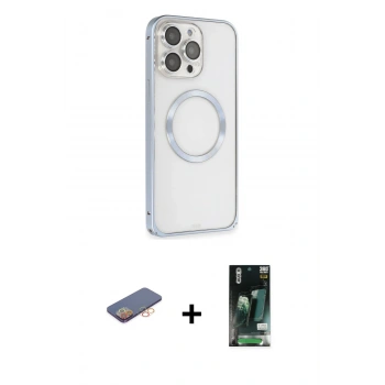 MARSİLYAN™- iPhone 13 Pro Max Kılıf Ahenk Işık Serisi - Şeffaf 360 Full Body Arka Koruyucu + Renkli Kamera Lens Koruma Cam - TU
