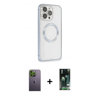 MARSİLYAN™- iPhone 13 Pro Max Kılıf Ahenk Işık Serisi - Şeffaf 360 Full Body Arka Koruyucu + Neon Fosforlu Kamera Lens - YL