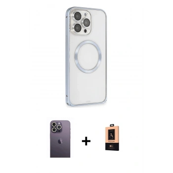 MARSİLYAN™- iPhone 13 Pro Max Kılıf Ahenk Işık Serisi - Şeffaf Maxco Cam Ekran Koruyucu + Neon Fosforlu Kamera Lens - BZ