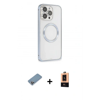 MARSİLYAN™- iPhone 13 Pro Max Kılıf Ahenk Işık Serisi - Şeffaf Maxco Cam Ekran Koruyucu + Shine Kamera Lens Koruma Cam - GI