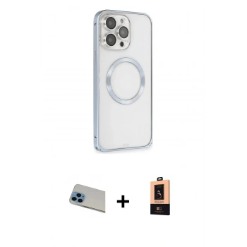 MARSİLYAN™- iPhone 13 Pro Max Kılıf Ahenk Işık Serisi - Şeffaf Maxco Cam Ekran Koruyucu + Rainbow Kamera Lens Koruma Cam - MI