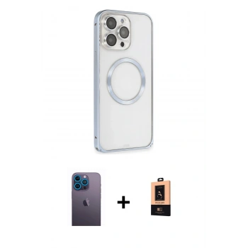 MARSİLYAN™- iPhone 13 Pro Max Kılıf Ahenk Işık Serisi - Şeffaf Maxco Cam Ekran Koruyucu + Neon Fosforlu Kamera Lens - MI