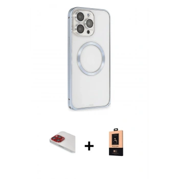 MARSİLYAN™- iPhone 13 Pro Max Kılıf Ahenk Işık Serisi - Şeffaf Maxco Cam Ekran Koruyucu + Pers Alüminyum Kamera Lens - KI