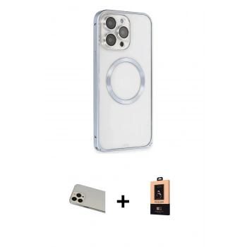 MARSİLYAN™- iPhone 13 Pro Max Kılıf Ahenk Işık Serisi - Şeffaf Maxco Cam Ekran Koruyucu + Rainbow Kamera Lens Koruma Cam - REGD