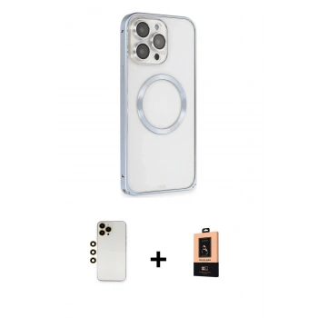 MARSİLYAN™- iPhone 13 Pro Max Kılıf Ahenk Işık Serisi - Şeffaf Maxco Cam Ekran Koruyucu + Shine Kamera Lens - GD
